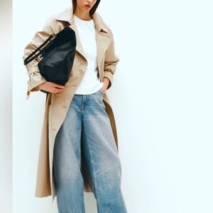 H&M Double Breasted Trench Coat Oversized Sz Small Beige Color